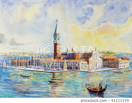 Venice Italy with historic gondola view. painting 41111159