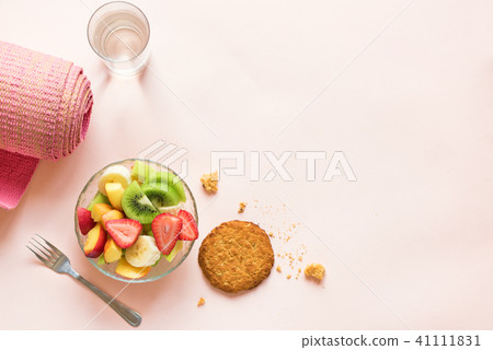 Pink yoga mat and Healthy Breakfast Pink yoga mat and Healthy Breakfast 41111831