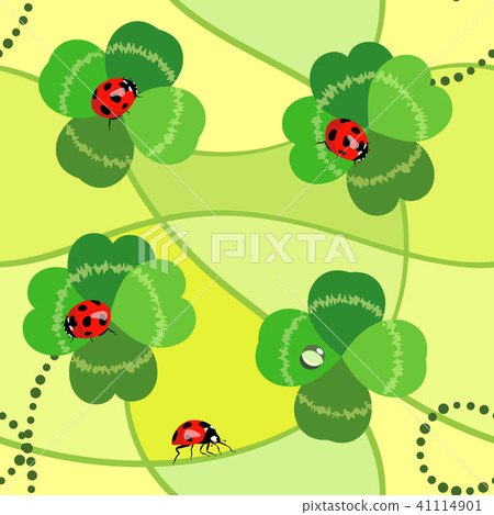 Four leaf clover and seamless pattern of ladybird _ Green_ 3 41114901
