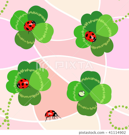 四葉三葉草和瓢蟲的無縫模式_粉紅色_ 1 四葉三葉草和瓢蟲的無縫模式_粉紅色_ 1 41114902