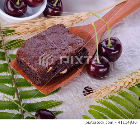 brownies on wooden ladle background. brownies on wooden ladle background. 41114930