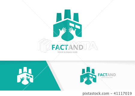 Vector factory and hands logo combination. Industry and embrace symbol or icon. Unique manufacturing Vector factory and hands logo combination. Industry and embrace symbol or icon. Unique manufacturing 41117019