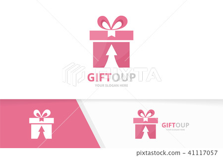 Vector gift and arrow up logo combination. Present and growth symbol or icon. Unique surprise and 41117057