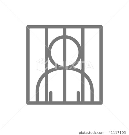Simple prisoner behind bars line icon. Symbol and sign vector illustration design. Isolated on white 41117103