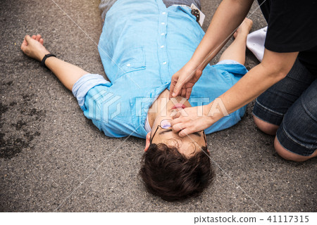 Breathing Difficulties First Aid on Senseless Man Breathing Difficulties First Aid on Senseless Man 41117315