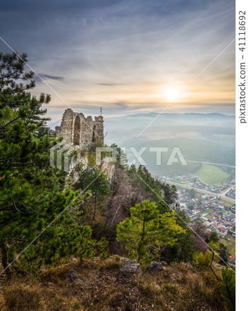 Ruins of a Castle with Mountains and Village Ruins of a Castle with Mountains and Village 41118692