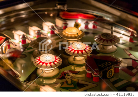 Pinball table close up view of vintage game machine 41119933
