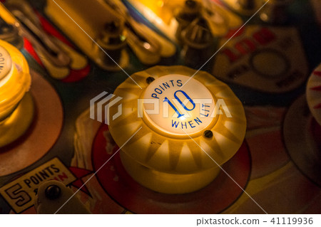 Pinball table close up view of vintage game machine 41119936