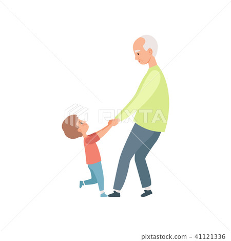 Grandpa and his little grandson holding hands, grandmother spending time playing with grandson 41121336