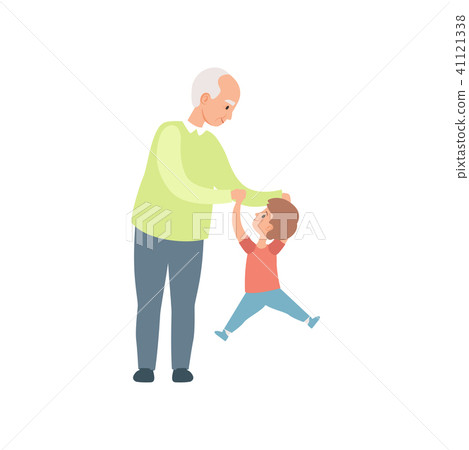 Grandpa and his little grandson having fun together, grandfather spending time playing with grandson Grandpa and his little grandson having fun together, grandfather spending time playing with grandson 41121338