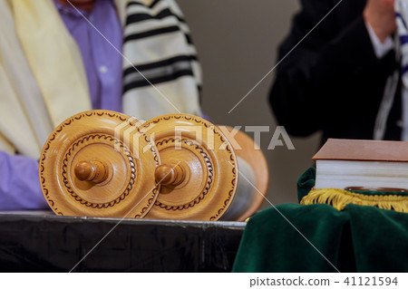 Barmitzvah reading Torah scrolls Jews prayer 41121594