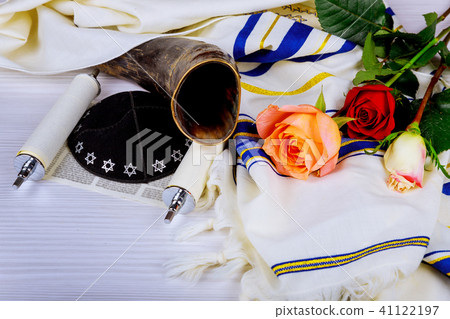 Torah scrolls and a musical horn, Judaism services Torah scrolls and a musical horn, Judaism services 41122197