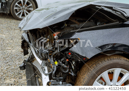 Broken car after accident, view of car front after 41122450