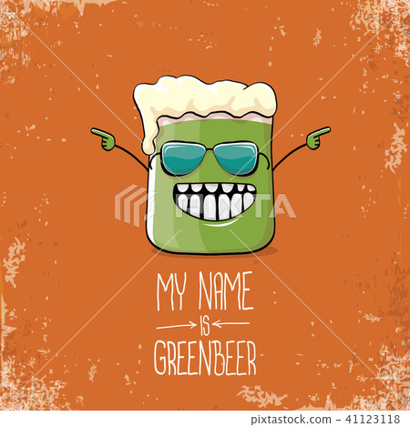 vector cartoon funky green beer glass character with isolated on orange background. vector beer 41123118