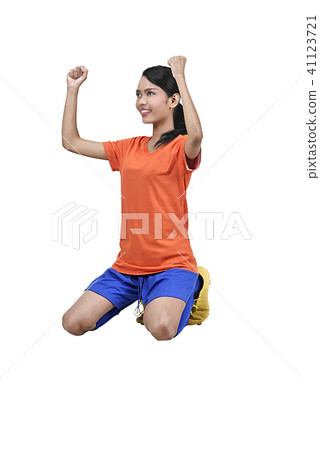 Happiness asian female soccer player celebrate 41123721
