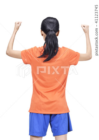 Back view of asian footballer woman  41123745
