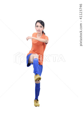 Professional asian soccer player woman kick  41123746