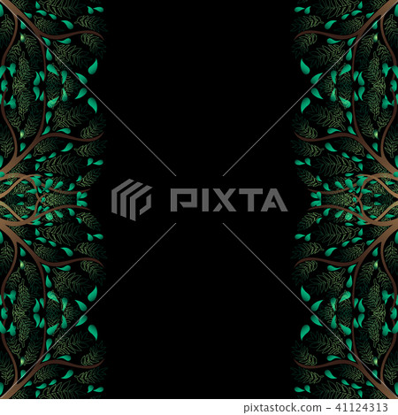 Green Tree Border isolated on Black Background 41124313