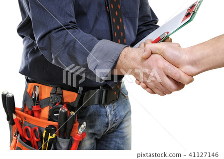 Elegant electrician technician isolated on white Elegant electrician technician isolated on white 41127146