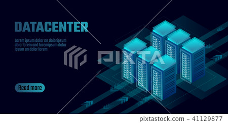 Isometric datacenter cloud computing storage concept banner. Site hosting big data processing rack 41129877