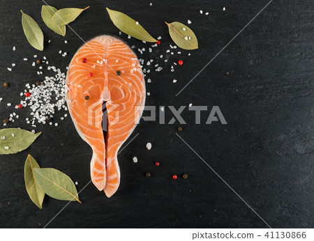 Raw Salmon Steak Top View 41130866