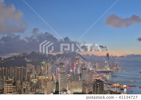 Hong Kong city with twilight sky at sunset Hong Kong city with twilight sky at sunset 41134727