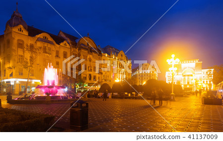 Victoriei Square with colored fountain and National Opera Victoriei Square with colored fountain and National Opera 41137009
