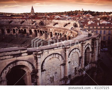 Exterior of Arena of Nimes, ancient Roman amphitheater Exterior of Arena of Nimes, ancient Roman amphitheater 41137225