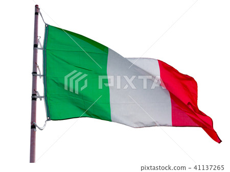 Flag of Italy waving on flagpot isolated over white background Flag of Italy waving on flagpot isolated over white background 41137265