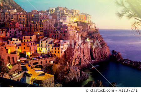 Manarola La Spezia city with small villages at evening, Italy Manarola La Spezia city with small villages at evening, Italy 41137271