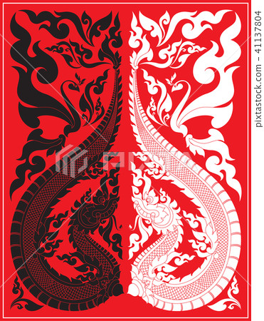 Naga (Dragon) and Bird Tradirional Thai Artwork Naga (Dragon) and Bird Tradirional Thai Artwork 41137804