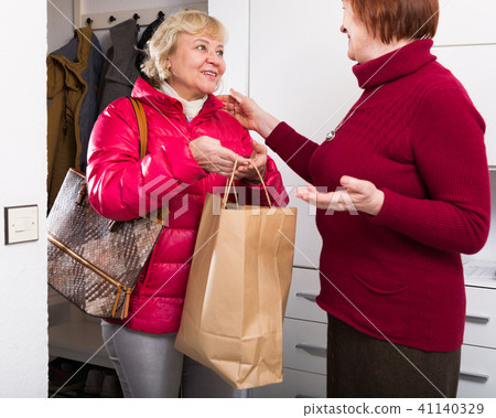 Elderly woman visiting female friend Elderly woman visiting female friend 41140329