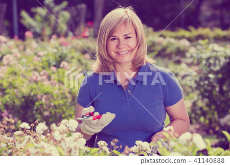 mature woman in garden on summer day. 41140888