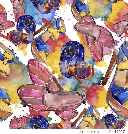 Fashionable accessories sketch fashion glamour illustration in a watercolor style. Seamless 41149037