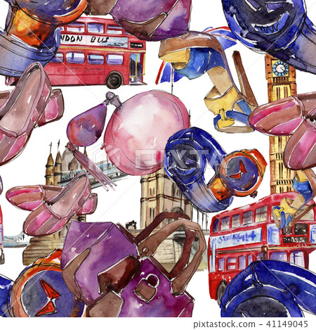 Fashionable accessories sketch fashion glamour illustration in a watercolor style. Seamless 41149045
