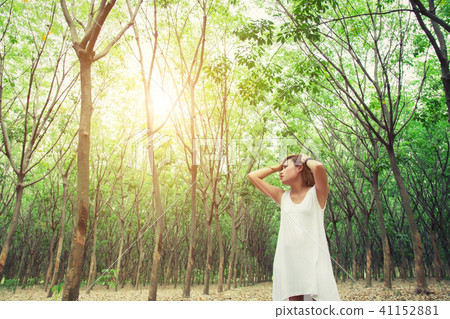 sad unhappy woman in the green forest, stress, sad unhappy woman in the green forest, stress, 41152881