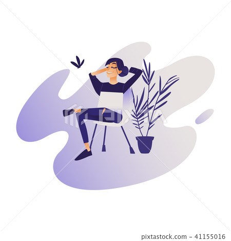 Relaxed young smiling woman enjoying rest sitting on chair. 41155016