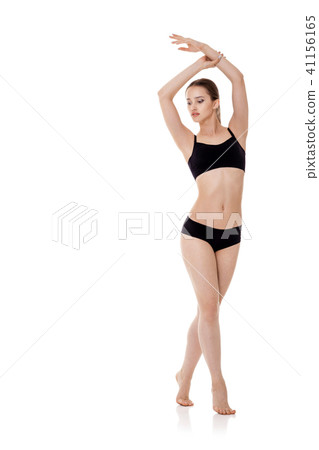 woman with perfect sporty body in black lingerie 41156165