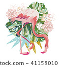 Pink flamingo illustration isolated on white background. 41158010