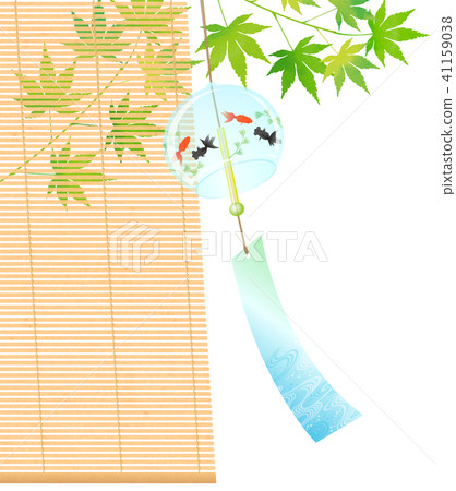 Goldfish patterned wind chimes and green leaves under the summer sky 41159038