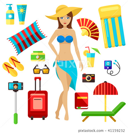 Preparing for summer beach vacation vector set. Preparing for summer beach vacation vector set. 41159232