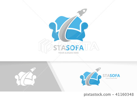 Vector sofa and rocket logo combination. Couch and airplane symbol or icon. Unique armchair and Vector sofa and rocket logo combination. Couch and airplane symbol or icon. Unique armchair and 41160348
