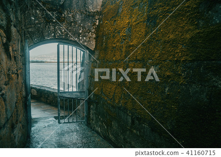 door and wall with old moss in baiona door and wall with old moss in baiona 41160715