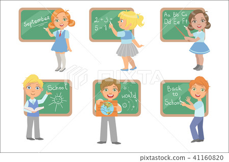 Kids Writing On Blackboard Set 41160820