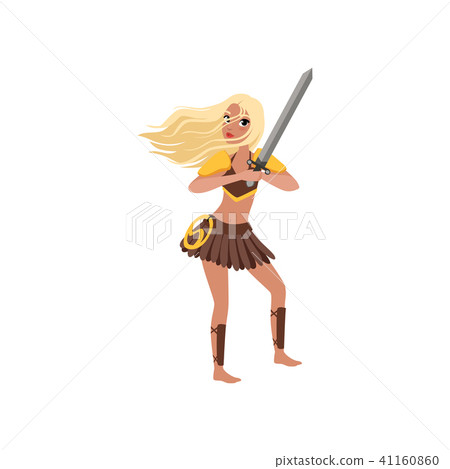 Beautiful warlike amazon girl character, ancient warrior with sword vector Illustration on a white Beautiful warlike amazon girl character, ancient warrior with sword vector Illustration on a white 41160860