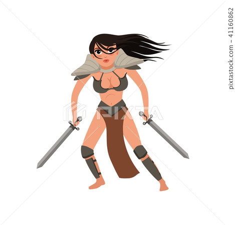 Beautiful amazon girl character, warlike ancient warrior with swords vector Illustration on a white Beautiful amazon girl character, warlike ancient warrior with swords vector Illustration on a white 41160862