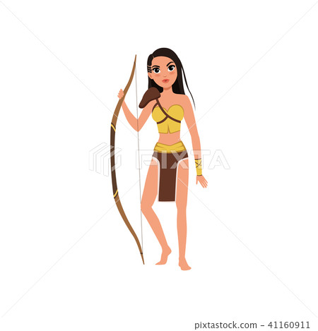 Beautiful amazon girl character standing with bow, ancient warrior archer vector Illustration on a 41160911
