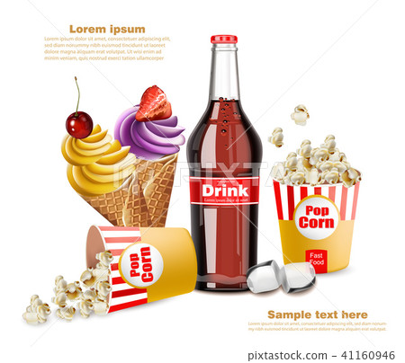 Popcorn, icecream and soda drink Vector 41160946
