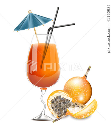 Granadilla fruit cocktail Vector. Realistic summer 41160985