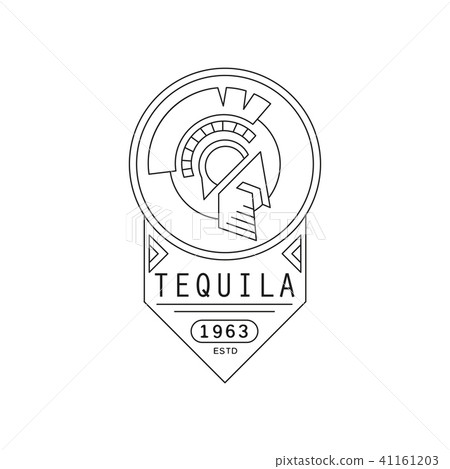 Tequila vintage label design, strong drink badge estd 1963, alcohol industry monochrome emblem 41161203
